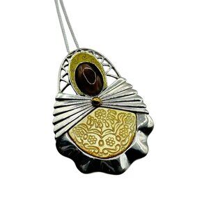 Carolyn Pollack Relios Sterling Silver Brass Angel MOP Carved Pendant Necklace